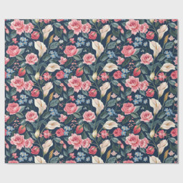 Romantic Navy Blue Floral Garden Pattern Presentpapper
