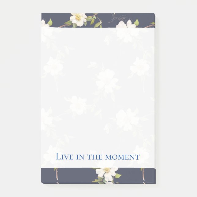 Romantic Navy Blue White Blommigt Post-it Block (Framsida)