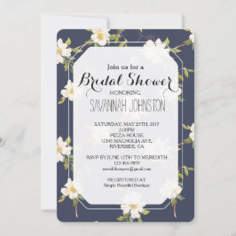 Romantic Navy Blue White Floral Bridal shower Inbjudningar