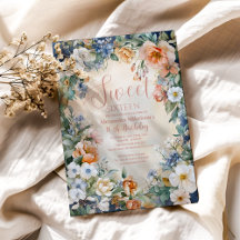 Romantic Navy Pastel Wildblommor Sweet 16