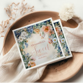 Romantic Navy Pastel Wildblommor Sweet 16 Pappersservett