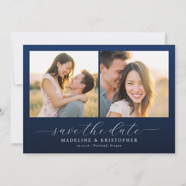 Romantic Navy Photo Collage Spara Datumet (Framsida)