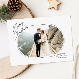 Romantic Newlywed Couple Photo Merry Christmas Julkort