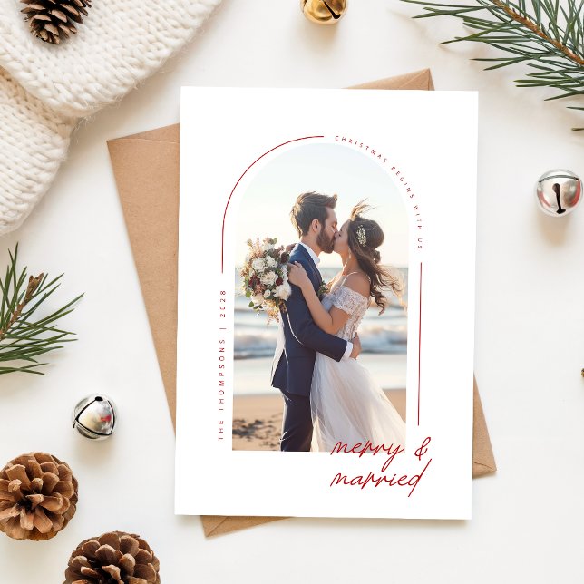 Romantic Newlywed Merry & Married Photo Christmas Julkort (Skapare uppladdad)