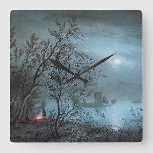 ROMANTIC NOCTURNE LANDSCAPE IN BLUE FYRKANTIG KLOCKA