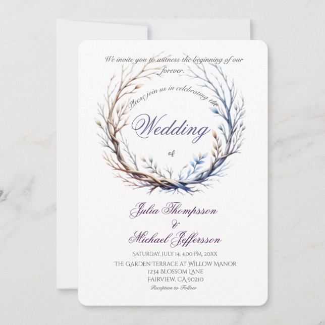 Romantic och Poetic Pastel Lilac Rustic Theme Inbjudningar (Framsida)