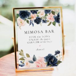 Romantic och Sweet Navy Blommigt Mimosa Pub Sign Poster
