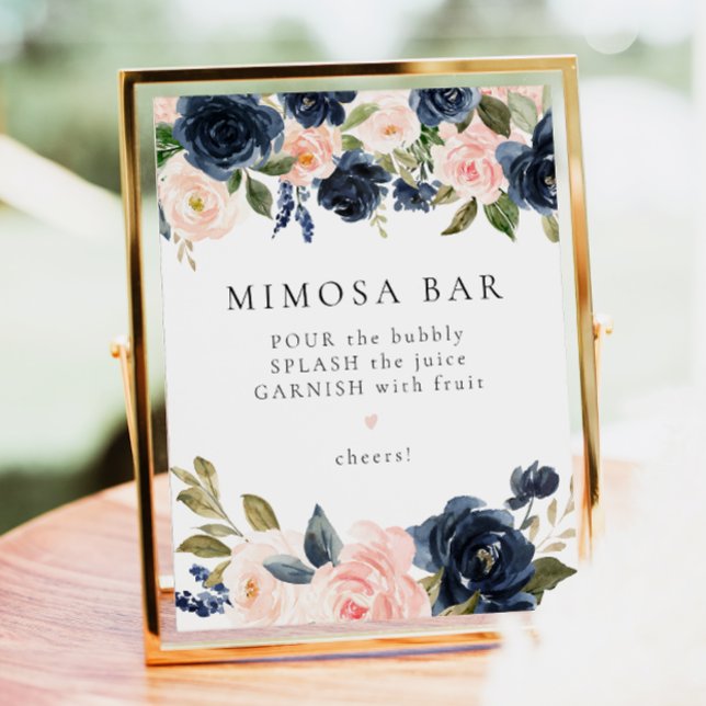 Romantic och Sweet Navy Blommigt Mimosa Pub Sign Poster (Skapare uppladdad)