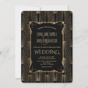 Romantic Old Hollywood Black Underbar Gatsby Bröll Inbjudningar