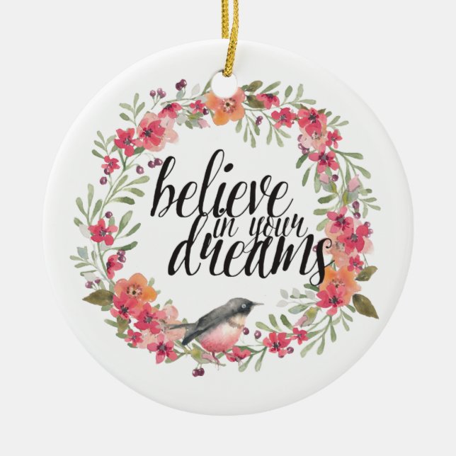 Romantic Oleander Bird Rosa Blommigt Dream Julgransprydnad Keramik (Framsidan)