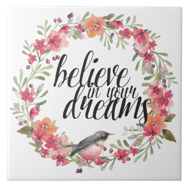 Romantic Oleander Bird Rosa Blommigt Dream Kakelplatta (Framsidan)