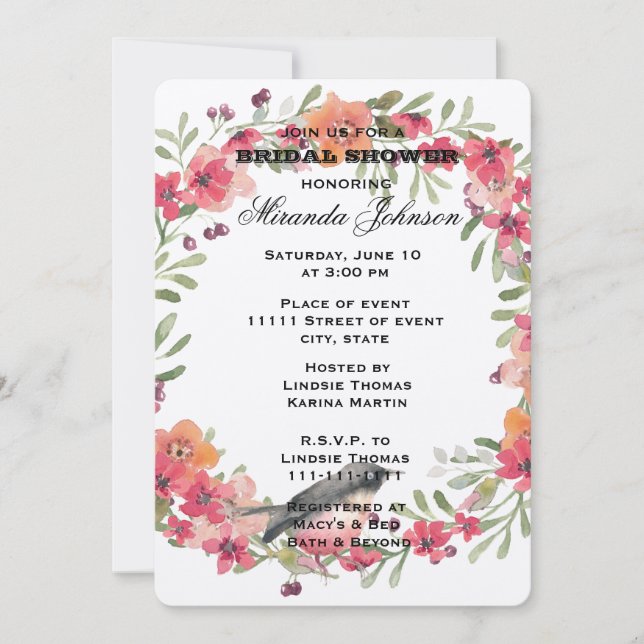 Romantic Oleander Bird Rosa Blommigt Möhippa Inbjudningar (Framsida)