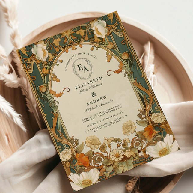 Romantic Ornate Ram Greenery Bröllop Inbjudningar (Skapare uppladdad)