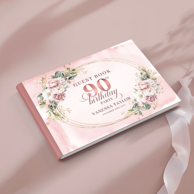 Romantic Pale Pink Gold Greenery 90th Birthday  Gästböcker (Romantic Pale Pink Gold Greenery 90th Birthday Guest Book

)