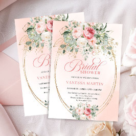 Romantic Pale Pink Rose Gold Bridal Shower Invite Inbjudningar