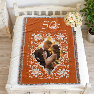 Romantic Par Photo Burnt Orange 50-årsjubileum Filt
