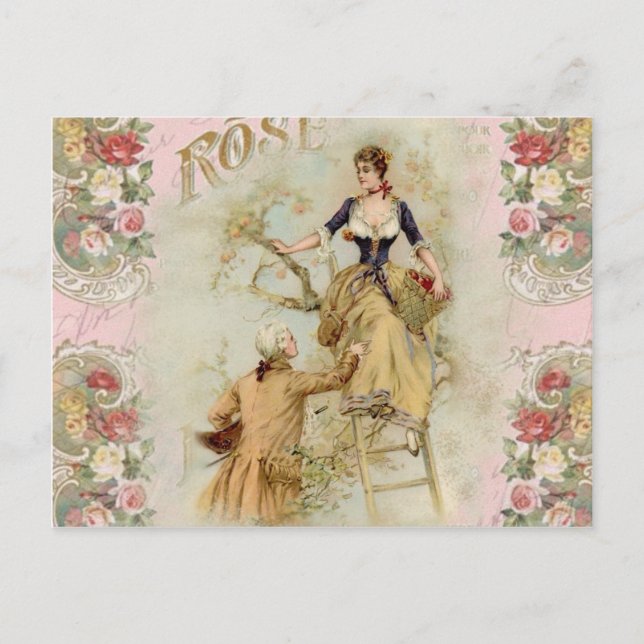 Romantic Paris Älskare rosa shabbychic Vykort (Framsida)