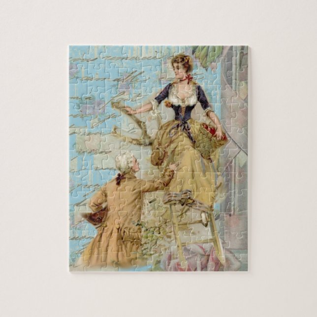 Romantic Paris Älskare Shabbychic Blue Pussel (Vertikal)