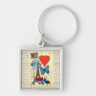 Romantic Paris collage Fyrkantig Silverfärgad Nyckelring