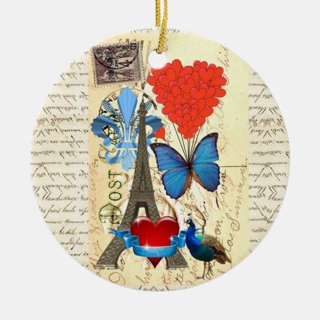 Romantic Paris collage Julgransprydnad Keramik (Framsidan)
