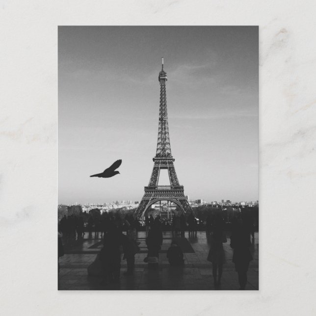 Romantic Paris Eiffel Torn Black and white Vykort (Framsida)