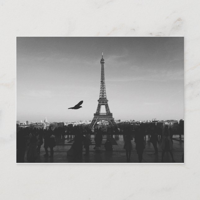 Romantic Paris Eiffel Torn Black and white Vykort (Framsida)