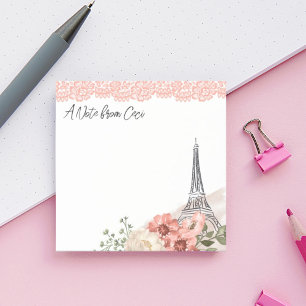 Romantic Paris Eiffel Torn Blommigt Post-it Block
