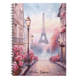 Romantic Paris France – Eiffel Tower Floral Anteckningsbok