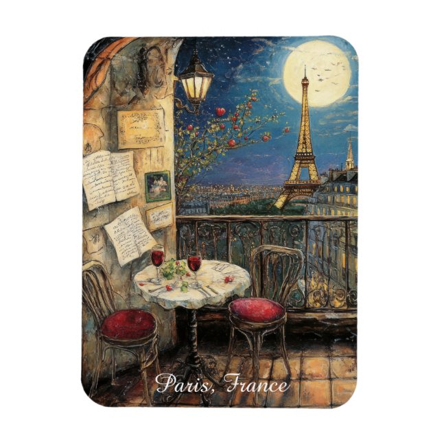 Romantic Paris France Eiffel Tower Illustration Magnet (Vertikal)