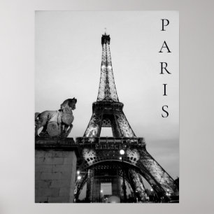 Romantic Paris Lit Up Eiffel Torn Black White Poster