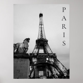 Romantic Paris Lit Up Eiffel Torn Black White Poster