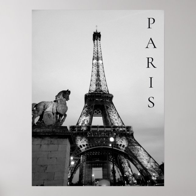 Romantic Paris Lit Up Eiffel Torn Black White Poster (Framsidan)