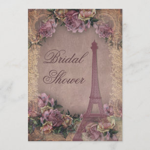 Romantic Paris Vintage Ro Snöre Möhippa Inbjudningar