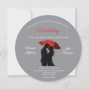 Romantic Parisian Red Umbrella Kärlek Silhouette Inbjudningar
