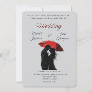 Romantic Parisian Red Umbrella Kärlek Silhouette Inbjudningar
