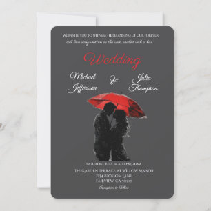 Romantic Parisian Red Umbrella Kärlek Silhouette Inbjudningar
