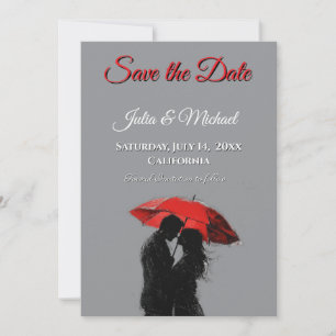 Romantic Parisian Red Umbrella Kärlek Silhouette Spara Datumet