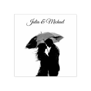 Romantic Parisian Red Umbrella Kärlek Silhouette Stämpel