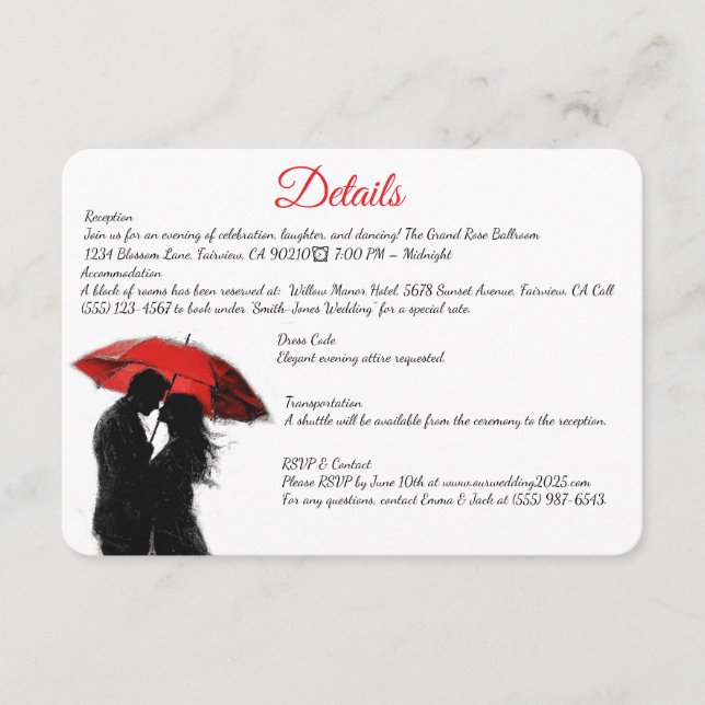 Romantic Parisian Red Umbrella Kärlek Silhouette Tilläggskort (Framsida)