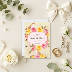 Romantic Pastel Blommigt Birds Bröllop Spara Datumet