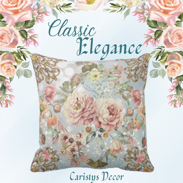 Romantic Pastel Blommigts Blues Kudde (Skapare uppladdad)