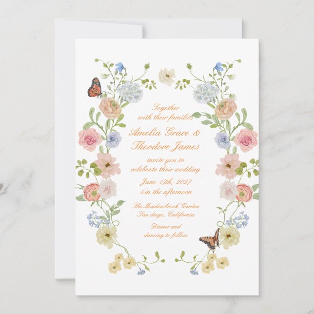 Romantic Pastel Floral Garden Wedding Invitation Inbjudningar (Framsida)