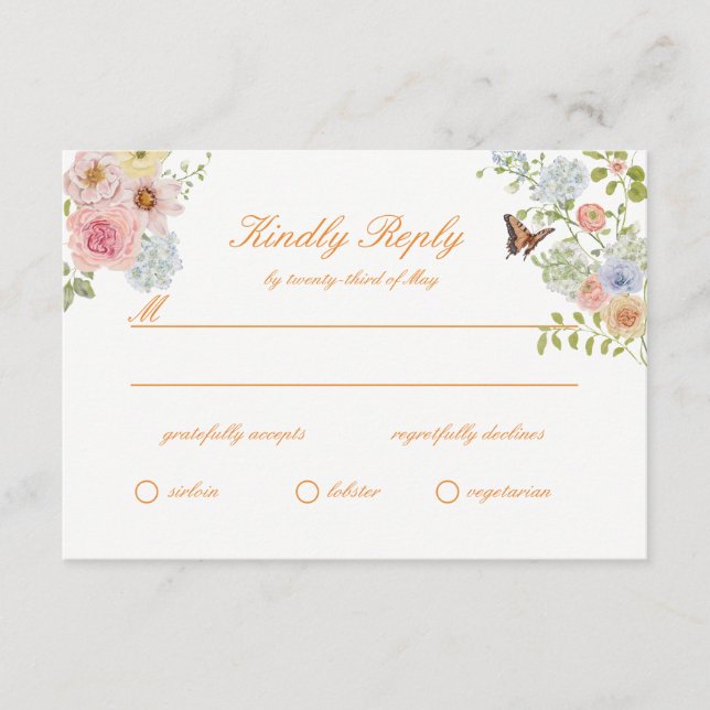 Romantic Pastel Floral Wedding RSVP Card Tilläggskort (Framsida)