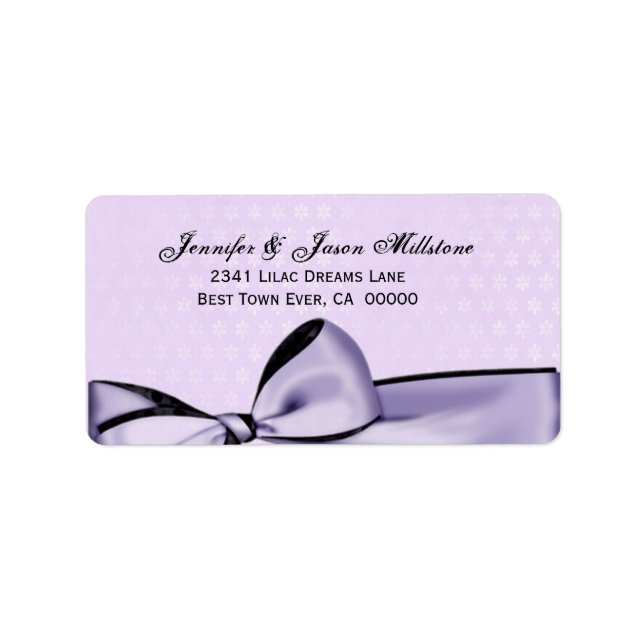 Romantic Pastel Lila Bow & Damask Wedding Label Adressetikett (Framsidan)