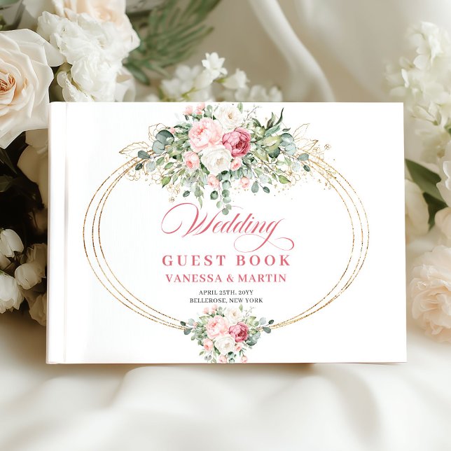 Romantic Pastel Pink Flowers Wedding Guest Book Gästböcker (Romantic Pastel Pink Flowers Wedding Guest Book)