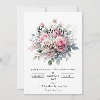 Romantic Pastel Pink Rose Floral Inbjudningar