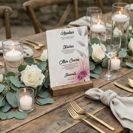 Romantic Pastel Purple Daisy Wedding Menu Meny