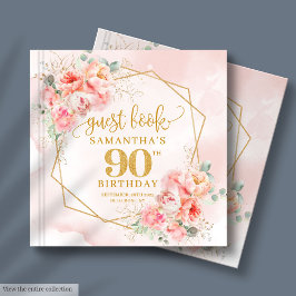 Romantic Pastel Rosa Guld Peonies 90:e födelsedag Gästböcker