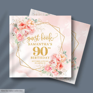 Romantic Pastel Rosa Guld Peonies 90:e födelsedag Gästböcker