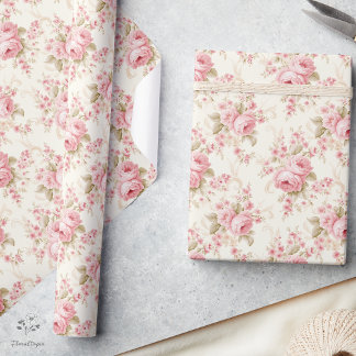 Romantic Pastel Rosa ros Blommigt Gift Presentpapper